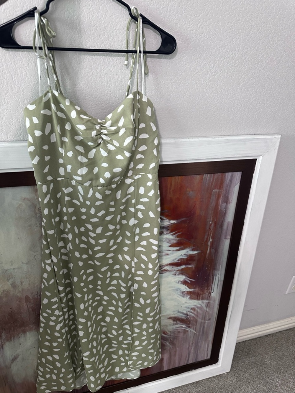 Lulu's Olive Green & White Spotted Slip Dress
